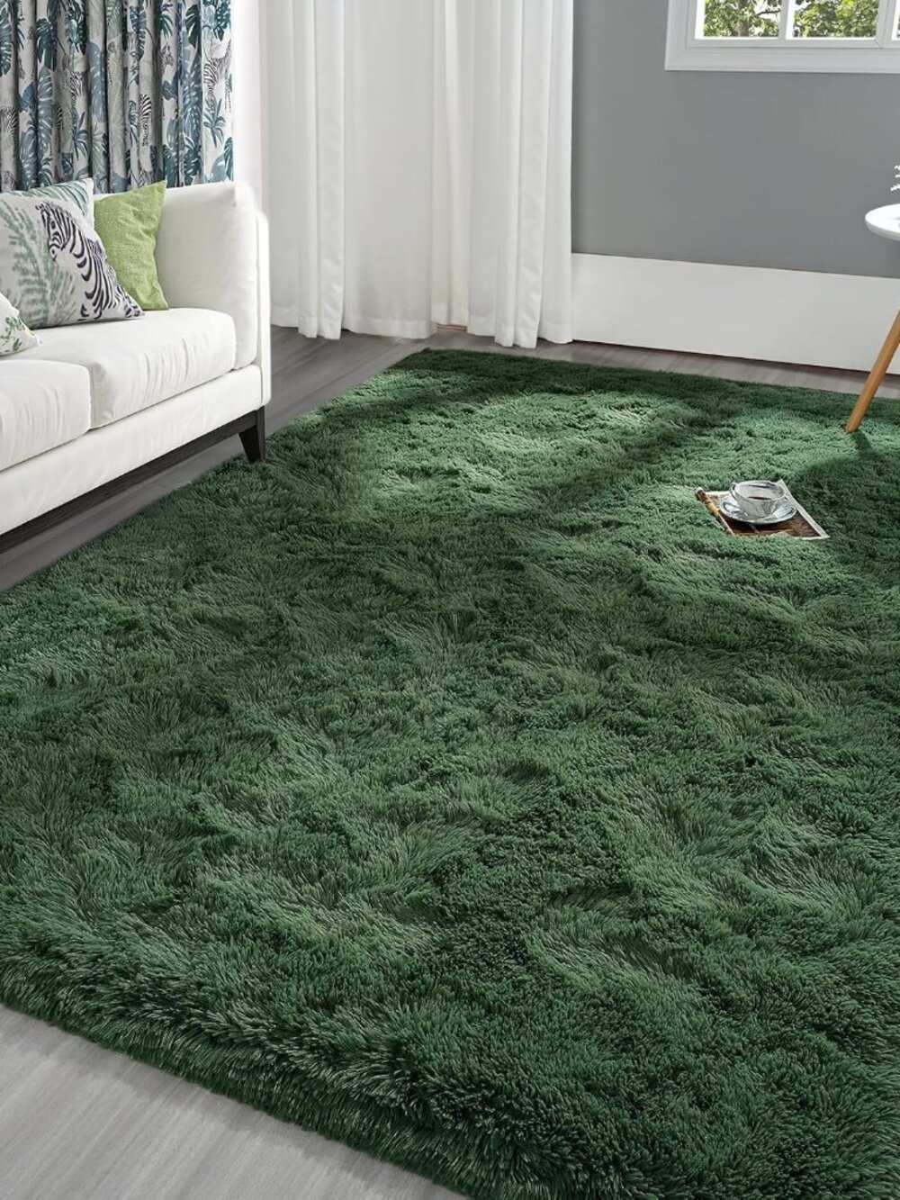 Fluffy Deep Green Area Rug for Bedroom Living Room, 5x8 Feet Soft Plush Fuzzy Ru